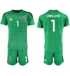 Argentina #1 Caballero Green Goalkeeper Soccer Country Jersey