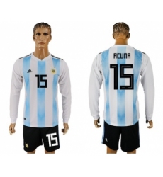 Argentina #15 Acuna Home Long Sleeves Soccer Country Jersey