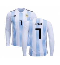 Argentina #7 Icardi Home Long Sleeves Soccer Country Jersey
