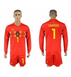 Belgium #1 Courtois Red Home Long Sleeves Soccer Country Jersey