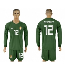 Belgium #12 Mignolet Army Green Long Sleeves Goalkeeper Soccer Country Jersey