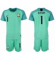 Brazil #1 Alisson Green Goalkeeper Soccer Country Jersey