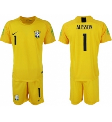 Brazil #1 Alisson Yellow Goalkeeper Soccer Country Jersey