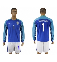 Brazil #1 Jefferson Away Long Sleeves Soccer Country Jersey