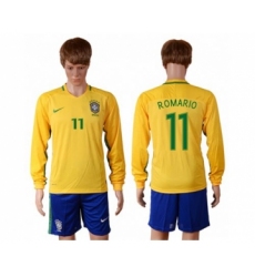 Brazil #11 Romario Home Long Sleeves Soccer Country Jersey
