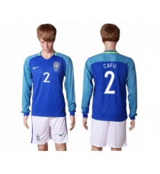 Brazil #2 Cafu Away Long Sleeves Soccer Country Jersey