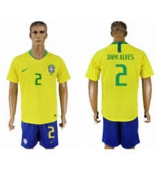 Brazil #2 Dani Alves Home Soccer Country Jersey