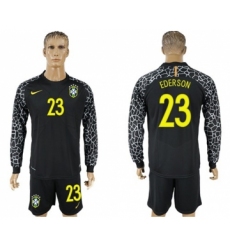 Brazil #23 Ederson Black Goalkeeper Long Sleeves Soccer Country Jersey