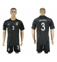 Brazil #3 Miranda Black Soccer Country Jersey