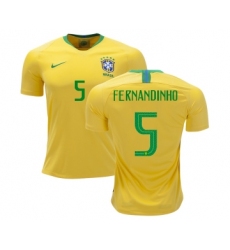 Brazil #5 Fernandinho Home Soccer Country Jersey