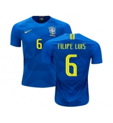 Brazil #6 Filipe Luis Away Soccer Country Jersey