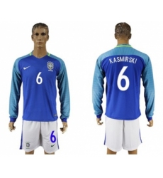 Brazil #6 Kasmirski Away Long Sleeves Soccer Country Jersey