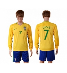 Brazil #7 Lucas Home Long Sleeves Soccer Country Jersey