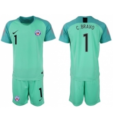 Chile #1 C.Bravo Green Goalkeeper Soccer Country Jersey