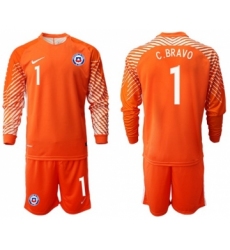 Chile #1 C.Bravo Orange Goalkeeper Long Sleeves Soccer Country Jersey