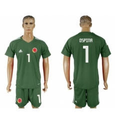 Colombia #1 Ospina Green Goalkeeper Soccer Country Jersey