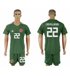 Colombia #22 Castellanos Green Goalkeeper Soccer Country Jersey