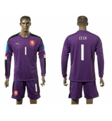 Czech #1 Cech Purple Goalkeeper Long Sleeves Soccer Country Jersey