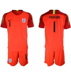 England #1 Pickford Red Goalkeeper Soccer Country Jersey