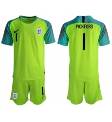 England #1 Pickford Shiny Green Goalkeeper Soccer Country Jersey