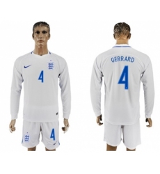England #4 Gerrard Home Long Sleeves Soccer Country Jersey