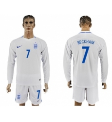 England #7 Beckham Home Long Sleeves Soccer Country Jersey