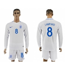 England #8 Lampard Home Long Sleeves Soccer Country Jersey