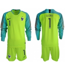 France #1 LLORIS Green Goalkeeper Long Sleeves Soccer Country Jersey