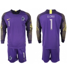 France #1 LLORIS Purple Goalkeeper Long Sleeves Soccer Country Jersey