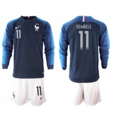 France #11 Dembele Home Long Sleeves Soccer Country Jersey