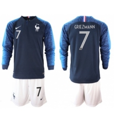 France #7 Griezmann Home Long Sleeves Soccer Country Jersey