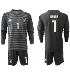 Germany #1 Neuer Black Goalkeeper Long Sleeves Soccer Country Jersey