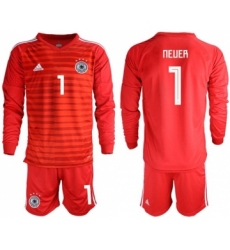 Germany #1 Neuer Red Goalkeeper Long Sleeves Soccer Country Jersey