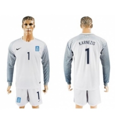 Greece #1 Karnezis White Goalkeeper Long Sleeves Soccer Country Jersey