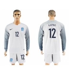 Greece #12 Kapino White Goalkeeper Long Sleeves Soccer Country Jersey
