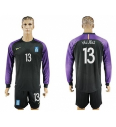 Greece #13 Vellidis Black Goalkeeper Long Sleeves Soccer Country Jersey