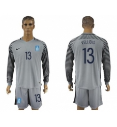 Greece #13 Vellidis Grey Goalkeeper Long Sleeves Soccer Country Jersey