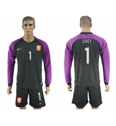 Holland #1 Zoet Black Goalkeeper Long Sleeves Soccer Country Jersey