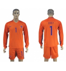 Holland #1 Zoet Home Long Sleeves Soccer Country Jersey