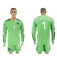 Italy #1 Buffon Green Long Sleeves Goalkeeper Soccer Country Jersey