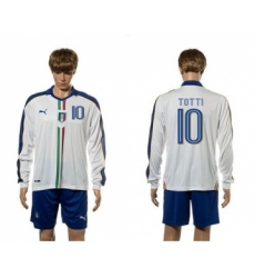 Italy #10 Totti White Away Long Sleeves Soccer Country Jersey