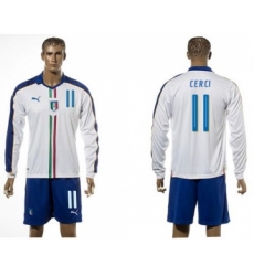 Italy #11 Cerci White Away Long Sleeves Soccer Country Jersey