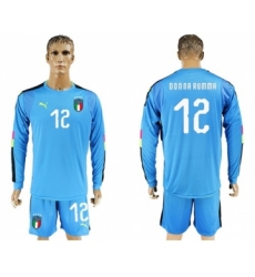 Italy #12 Donna Rumma Blue Long Sleeves Goalkeeper Soccer Country Jersey