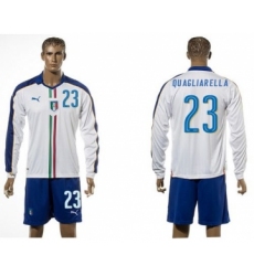 Italy #23 Quagliarella White Away Long Sleeves Soccer Country Jersey