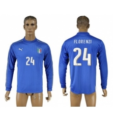Italy #24 Florenzi Blue Home Long Sleeves Soccer Country Jersey
