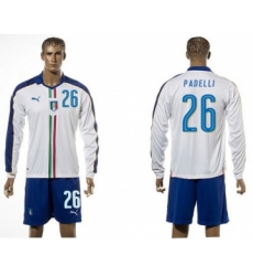 Italy #26 Padelli White Away Long Sleeves Soccer Country Jersey