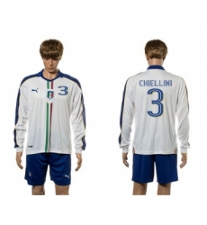 Italy #3 Chiellini White Away Long Sleeves Soccer Country Jersey
