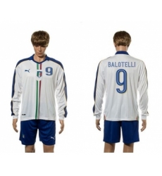 Italy #9 Balotelli White Away Long Sleeves Soccer Country Jersey