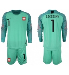 Poland #1 Szczesny Green Goalkeeper Long Sleeves Soccer Country Jersey