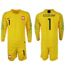Poland #1 Szczesny Yellow Goalkeeper Long Sleeves Soccer Country Jersey
